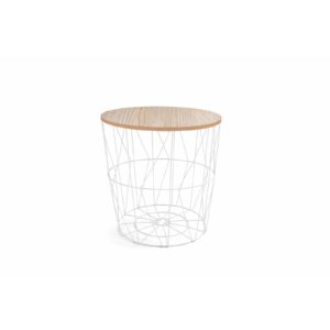 Modern Round Coffee Table with Wooden Top & Metal Wire Base – Minimalist Accent Table for Living Room, Bedroom & Office