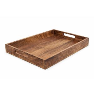 Premium Wooden Serving Tray with Handles – 15” x 10” Rustic Solid Wood Food Tray for Serving, Breakfast, Coffee, Kitchen & Home Décor